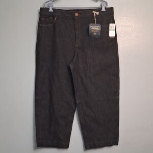 Democracy "AB"solution size 16 women's barrel leg metallic black denim jeans.